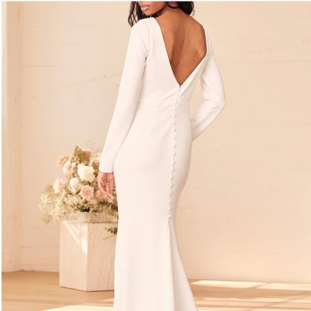 Lulu's Feeling of Forever White Long Sleeve Mermaid Maxi Dress
